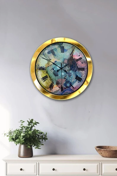 Kasva Concept Hediyelik 36 Cm Gold Metal Mix Color Duvar Saati