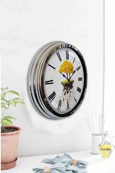 Kasva Concept Hediyelik 40 Cm Krom Metal Ağaç Kökü Duvar Saati Hediyelik