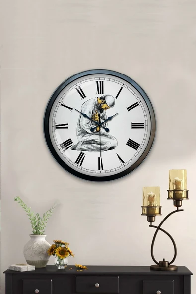 Kasva Concept 40 Cm Siyah Metal Kırmızı Duvar Saati