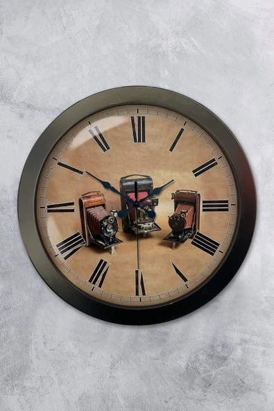 Kasva Concept Hediyelik 36 Cm Siyah Metal Fotoğraf Makinası Duvar Saati