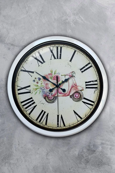 Kasva Concept 40 Cm Beyaz Metal Pembe Motor Duvar Saati