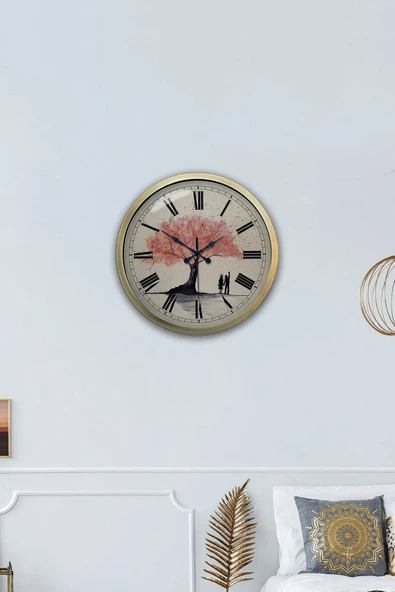 Kasva Concept 40 Cm Eskitme Metal Pembe Ağaç Duvar Saati - 3