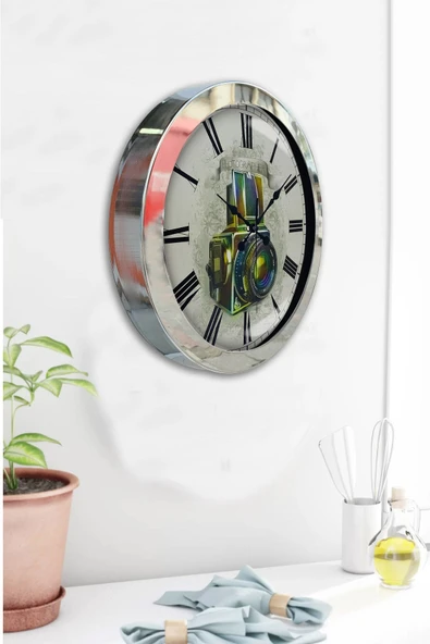 Kasva Concept Hediyelik 36 Cm Krom Metal Fotoğraf Duvar Saati - 4