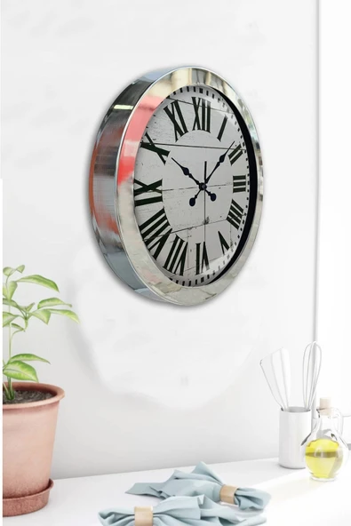 Kasva Concept 36 Cm Krom Metal Beyaz Romen Duvar Saati - 3
