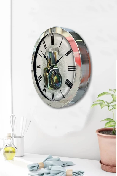 Kasva Concept Hediyelik 36 Cm Krom Metal Fotoğraf Duvar Saati - 3