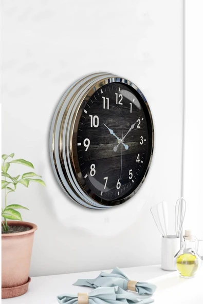 Kasva Concept Hediyelik 40 Cm Krom Metal Ahşap Sayı Duvar Saati Hediyelik - 3
