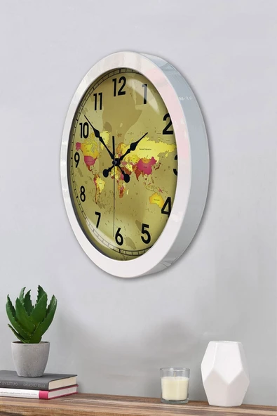 Kasva Concept Hediyelik 36 Cm Beyaz Metal Harita Duvar Saati - 2