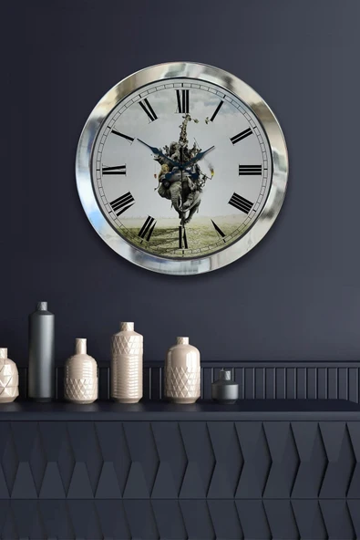 Kasva Concept Hediyelik 36 Cm Krom Metal Hayvanlar Alemi Duvar Saati
