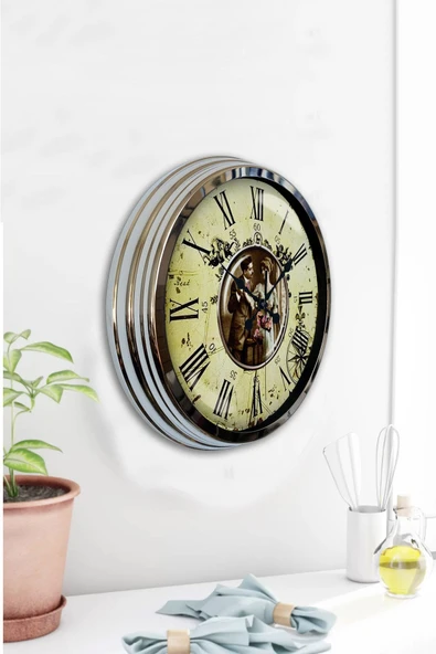 Kasva Concept Hediyelik 40 Cm Krom Metal Nostalji Duvar Saati - 4