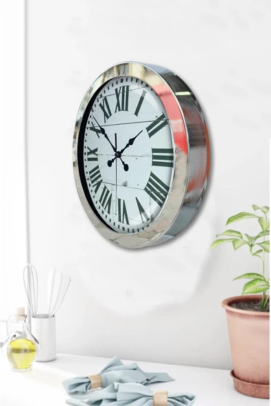 Kasva Concept 36 Cm Krom Metal Beyaz Romen Duvar Saati - 2