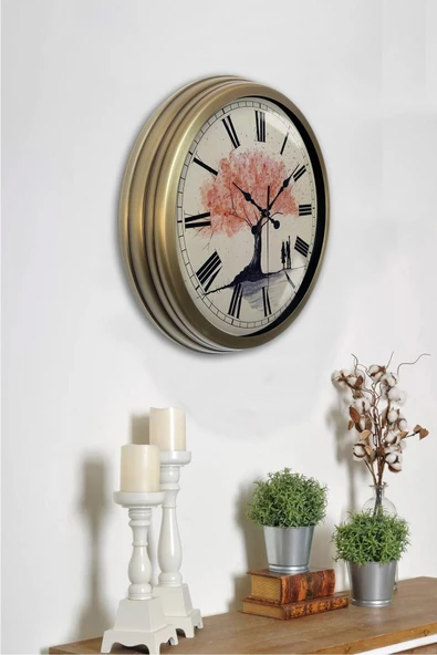 Kasva Concept 40 Cm Eskitme Metal Pembe Ağaç Duvar Saati