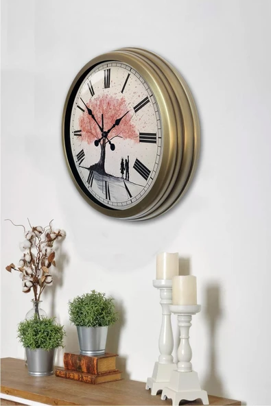 Kasva Concept 40 Cm Eskitme Metal Pembe Ağaç Duvar Saati - 2