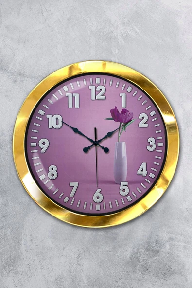 Kasva Concept Hediyelik 36 Cm Gold Metal Çiçek Duvar Saati