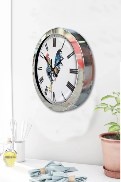 Kasva Concept Hediyelik 36 Cm Krom Metal Horoz Duvar Saati - 3