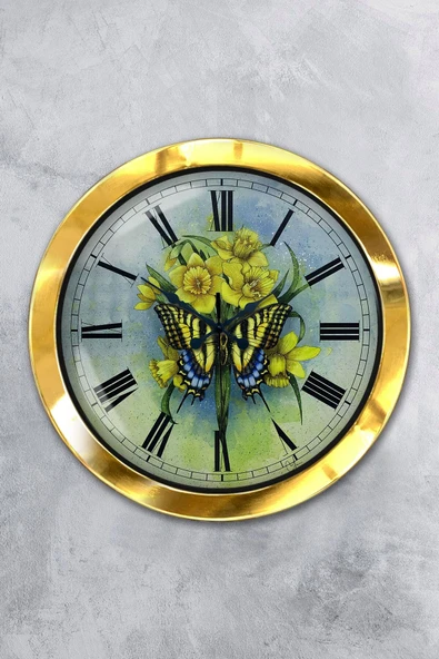 Kasva Concept Hediyelik 36 Cm Gold Metal Kelebek Duvar Saati