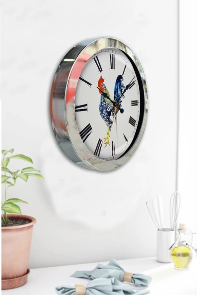 Kasva Concept Hediyelik 36 Cm Krom Metal Horoz Duvar Saati - 4