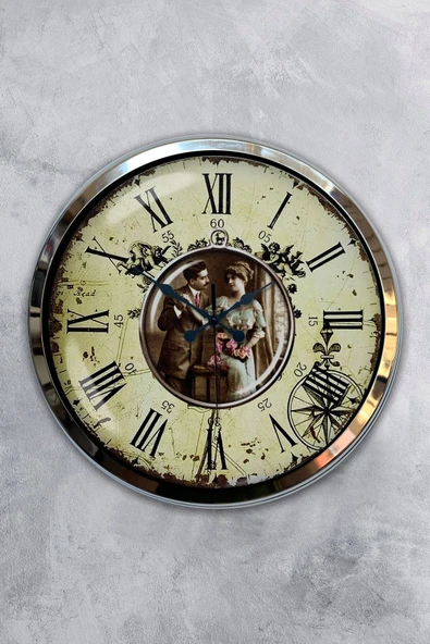 Kasva Concept Hediyelik 40 Cm Krom Metal Nostalji Duvar Saati