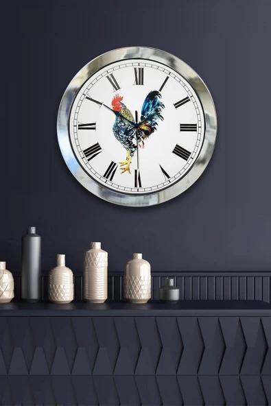 Kasva Concept Hediyelik 36 Cm Krom Metal Horoz Duvar Saati - 2