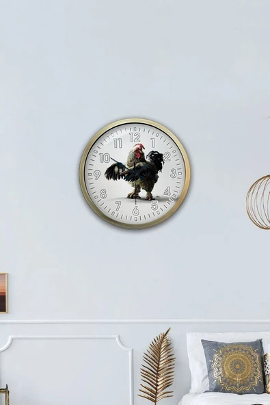 Kasva Concept Hediyelik 40 Cm Eskitme Metal Horoz Duvar Saati - 3