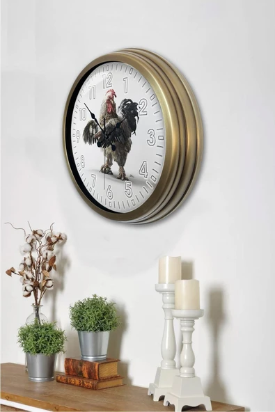 Kasva Concept Hediyelik 40 Cm Eskitme Metal Horoz Duvar Saati - 2