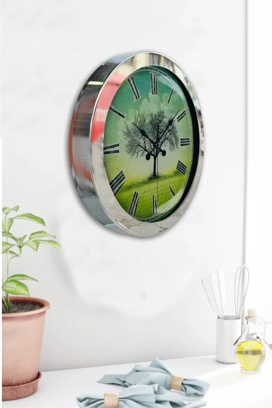 Kasva Concept Hediyelik 36 Cm Krom Metal Çınar Duvar Saati - 3