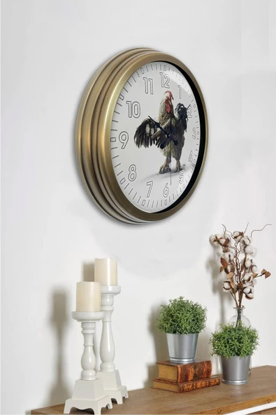 Kasva Concept Hediyelik 40 Cm Eskitme Metal Horoz Duvar Saati