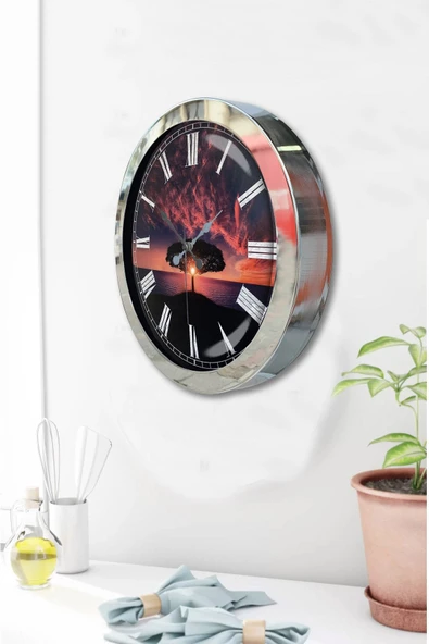 Kasva Concept Hediyelik 36 Cm Krom Metal Ağaç Duvar Saati - 3