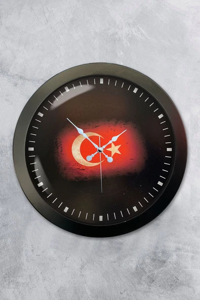 Kasva Concept 36 Cm Siyah Metal Türk Bayrağı Duvar Saati