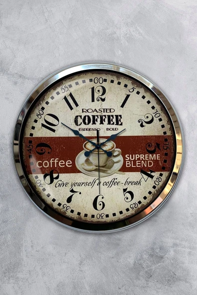 Kasva Concept Hediyelik 40 Cm Krom Metal Espresso Duvar Saati