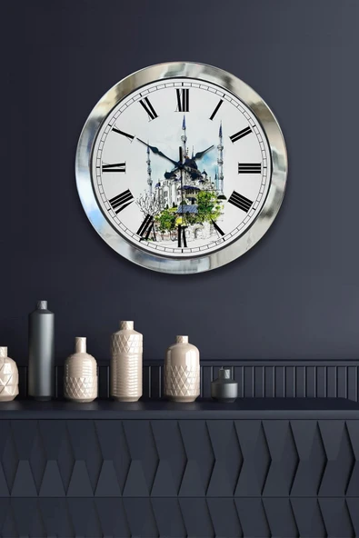 Kasva Concept Hediyelik 36 Cm Krom Metal Sultanahmet Temalı Duvar Saati