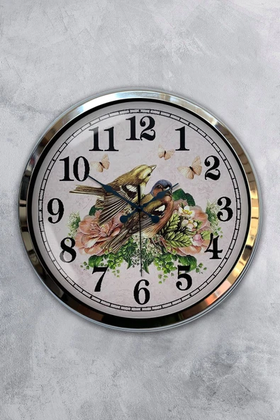 Kasva Concept Hediyelik 40 Cm Krom Metal Birds Duvar Saati