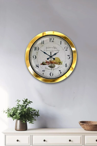 Kasva Concept Hediyelik 36 Cm Gold Metal Fruits Duvar Saati - 1