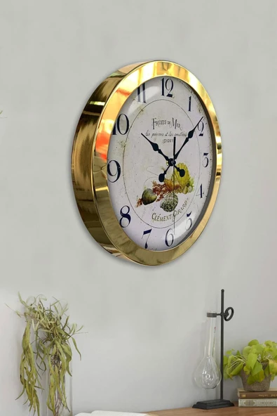 Kasva Concept Hediyelik 36 Cm Gold Metal Fruits Duvar Saati - 3