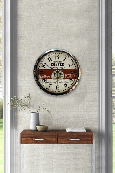 Kasva Concept Hediyelik 40 Cm Krom Metal Espresso Duvar Saati - 2