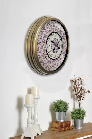Kasva Concept Eskitme Metal Mor Çiçek Duvar Saati 40 cm