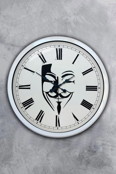 Kasva Concept Hediyelik 40 Cm Beyaz Metal Maske Duvar Saati - 1