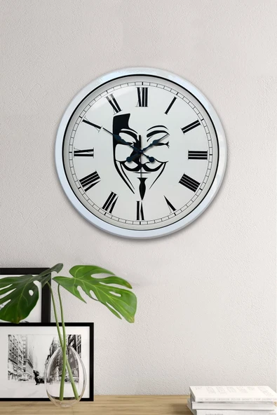 Kasva Concept Hediyelik 40 Cm Beyaz Metal Maske Duvar Saati - 2