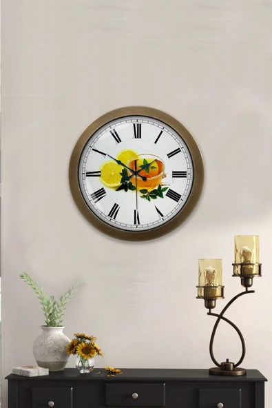 Kasva Concept Eskitme Metal Limonlu Çay Duvar Saati   36 cm - 2
