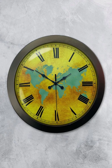 Kasva Concept Hediyelik 36 Cm Siyah Metal Maps Duvar Saati