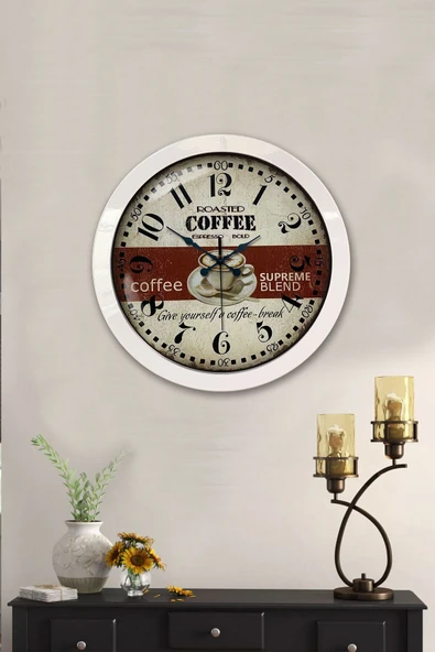 Kasva Concept Hediyelik 36 Cm Beyaz Metal Espresso Duvar Saati - 2