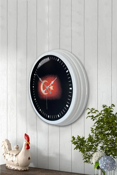 Kasva Concept 40 Cm Beyaz Metal Türk Bayrağı Duvar Saati - 3