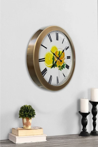 Kasva Concept Eskitme Metal Limonlu Çay Duvar Saati 36 cm - 4