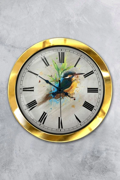 Kasva Concept Hediyelik 36 Cm Gold Metal Bird Duvar Saati