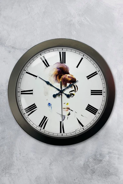 Kasva Concept Hediyelik 36 Cm Siyah Metal Kadın Duvar Saati