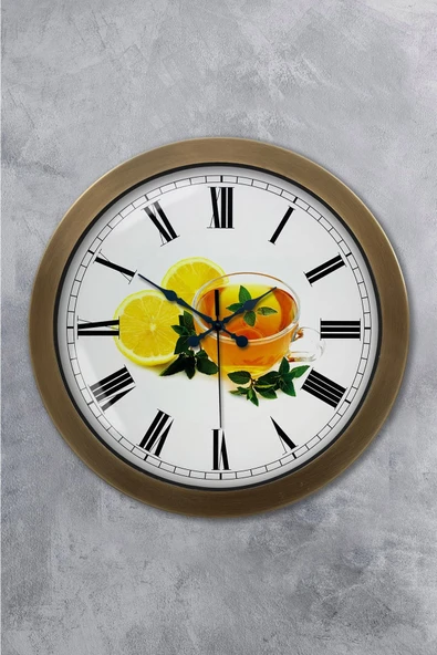 Kasva Concept Eskitme Metal Limonlu Çay Duvar Saati   36 cm