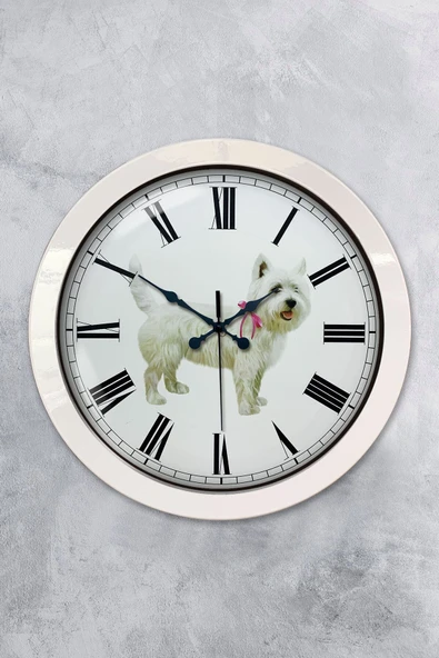 Kasva Concept Hediyelik 36 Cm Beyaz Metal Köpek Duvar Saati