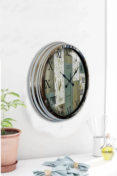 Kasva Concept Hediyelik 40 Cm Krom Metal Romen Duvar Saati