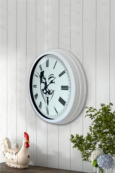 Kasva Concept Hediyelik 40 Cm Beyaz Metal Maske Duvar Saati - 3