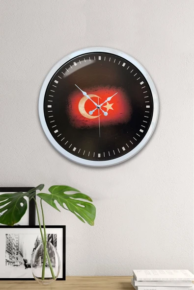 Kasva Concept 40 Cm Beyaz Metal Türk Bayrağı Duvar Saati - 2