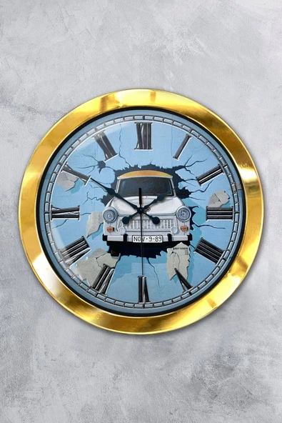 Kasva Concept Hediyelik 36 Cm Gold Metal Araba Duvar Saati - 1